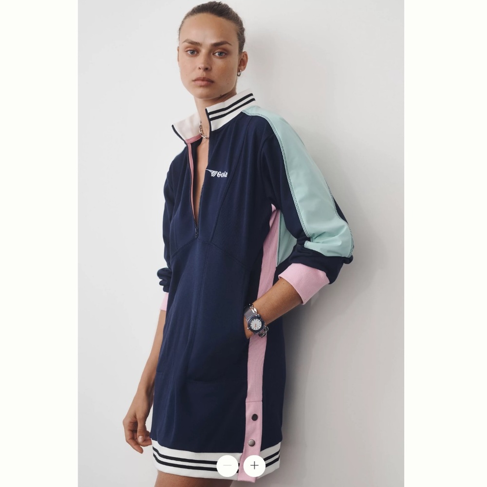 Anthropologie Navy, Light Pink & Mint Green Long-Sleeve Athletic Dress